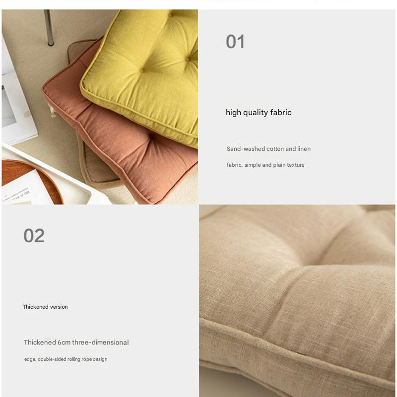 Soft And Thick Seat Cushion - Cotton Linen Blend Chair Pad with Ties for Chairs
