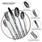 Multicolor Elegant 20-Piece Stainless Steel Cutlery Set with Floral Design - Dinner & Steak Knives, Forks, Spoons