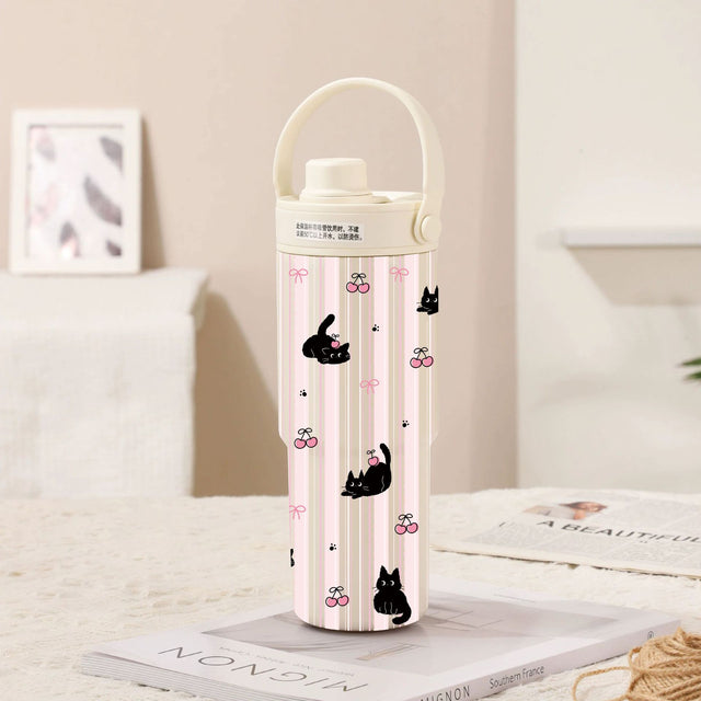 White-Line Black Cat 30oz Insulated Tumbler