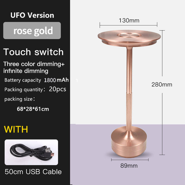 UFO Version LED Desk Lamp - Rose Gold Touch Switch with Dimming and USB Cable