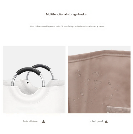 Grey and White Large 90L Freestanding Laundry Hamper - Collapsible Clothes Basket with Aluminum Soft-Grip Handles