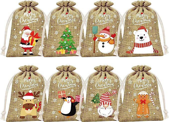 Festive Burlap Christmas Gift Bag Set