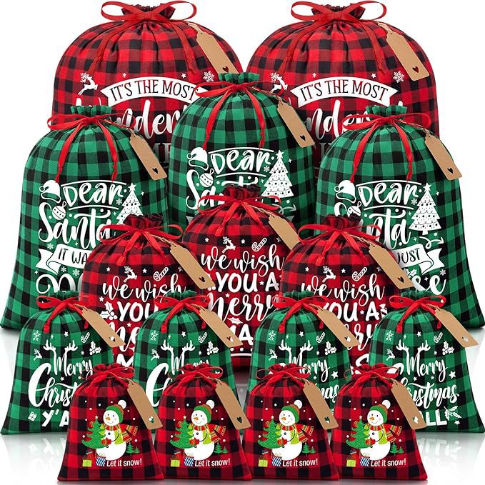 Festive Burlap Christmas Gift Bag Set