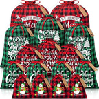 Red Flannel Christmas Drawstring Gift Bags Set