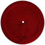 Red Knit Christmas Tree Skirt with Cable Border