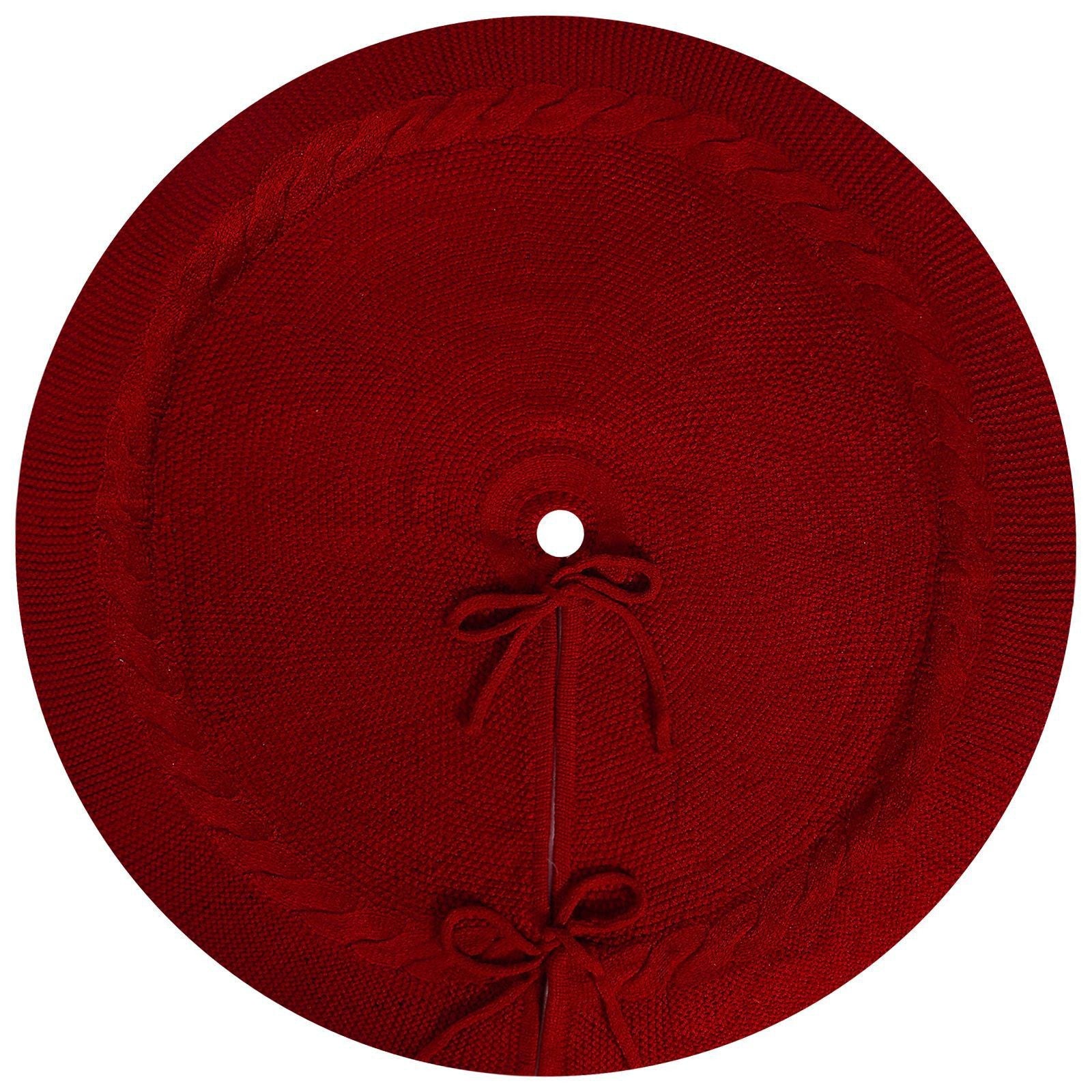 Elegant Red Knit Christmas Tree Skirt