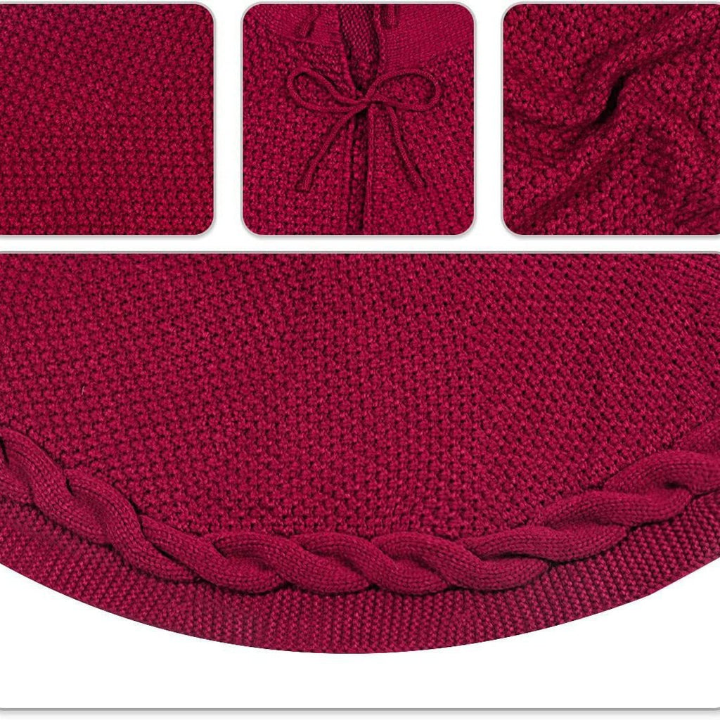 Elegant Red Knit Christmas Tree Skirt