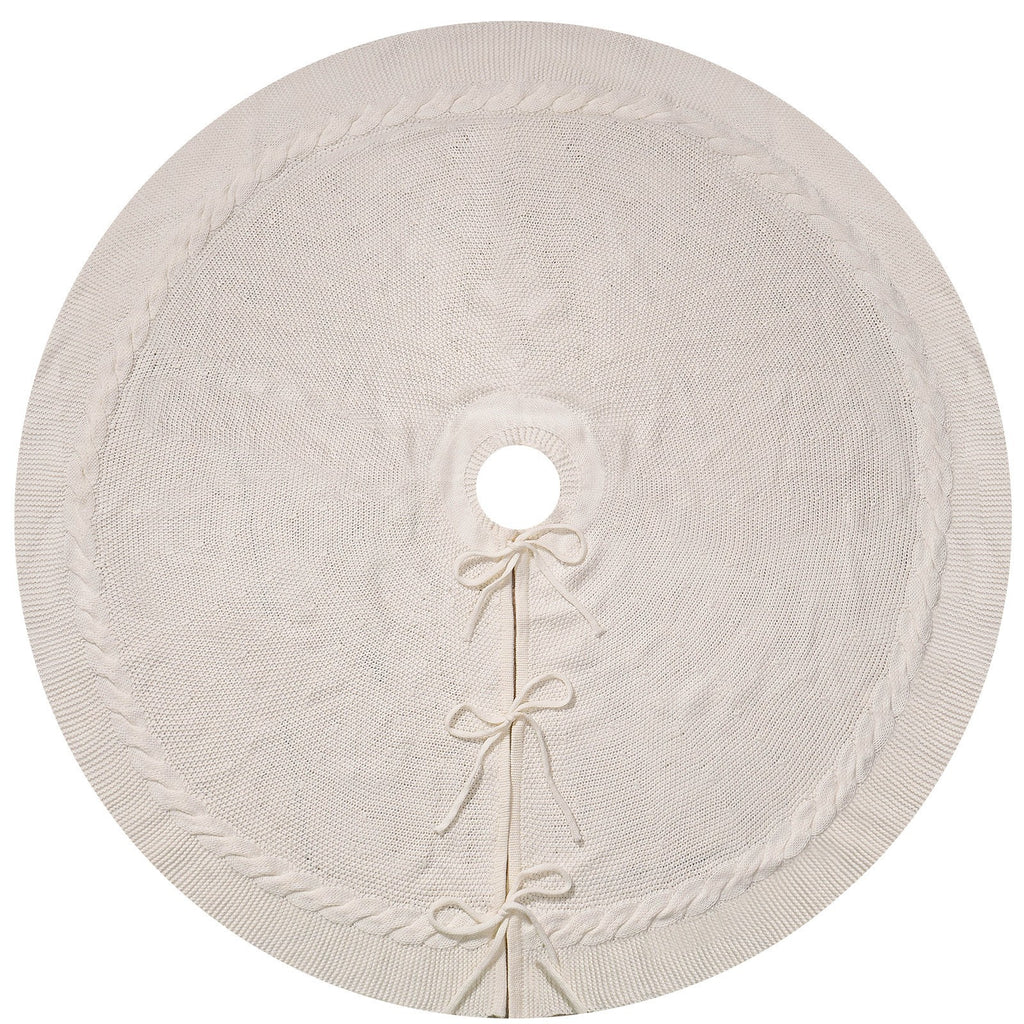 Elegant White Knit Christmas Tree Skirt