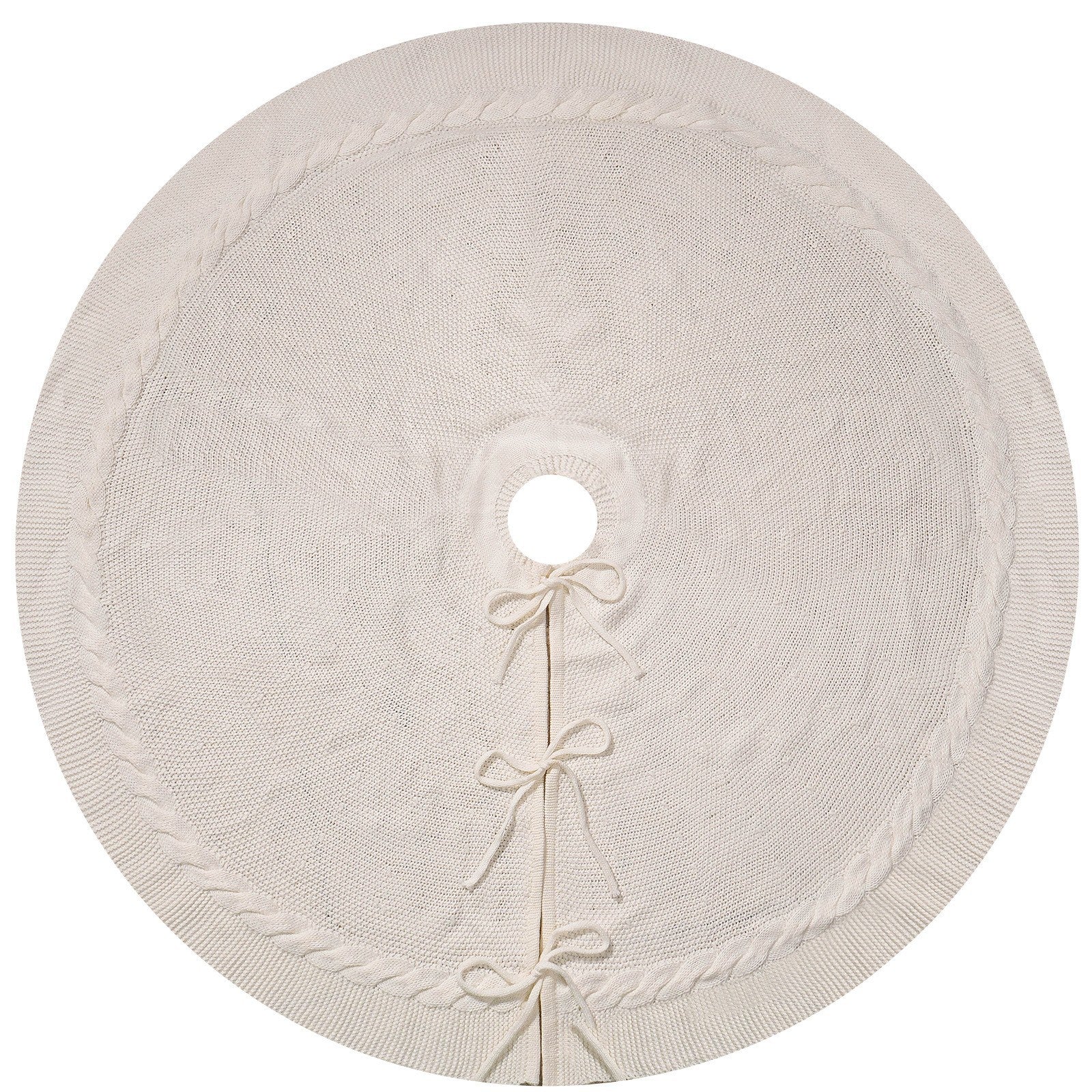 Elegant White Knit Christmas Tree Skirt