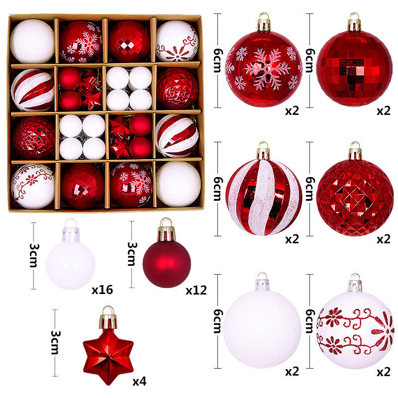 Elegant 44-Piece Red and White Baubles Set