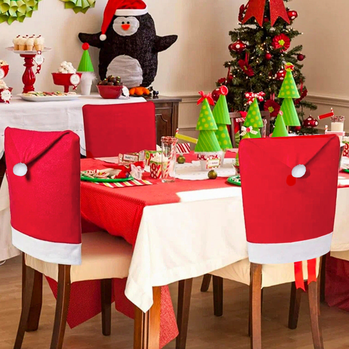 Festive Santa Hat Dining Chair Covers - Set of 8