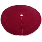 Elegant Red Knit Christmas Tree Skirt with Pom-Poms