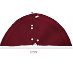 Elegant Red Knit Christmas Tree Skirt with Pom-Poms
