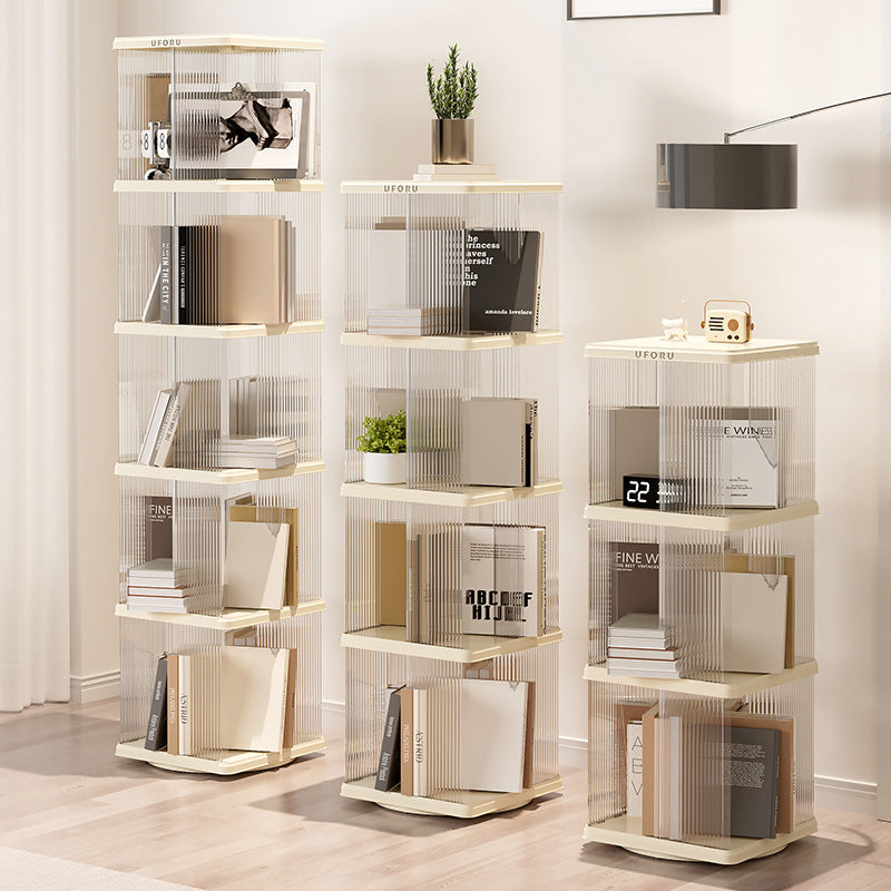 Cream White 2-Layer Rotating Bookshelf