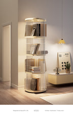 Elegant Rotating Circular Bookshelf - Cream White