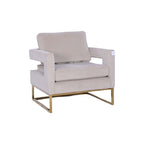 Golden Framed Grey Velvet Accent Chair with Sloped Armrests