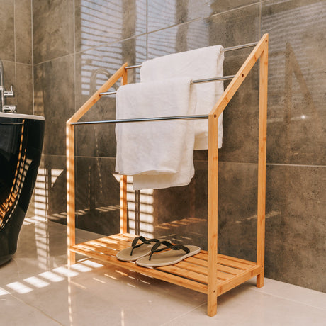 Elegant Bamboo & Metal 3-Tier Towel Rack