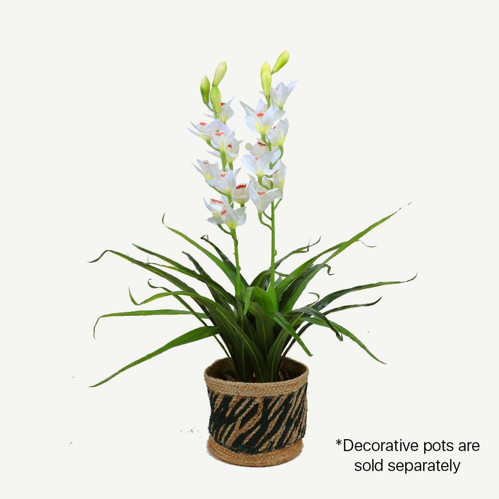 100cm Faux Artificial Home Decor Potted Cymbidium-Red/White - White