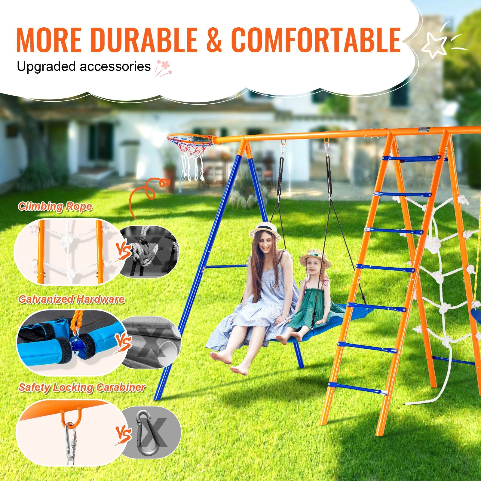 VEVOR 6-in-1 Metal Swing Set for Children