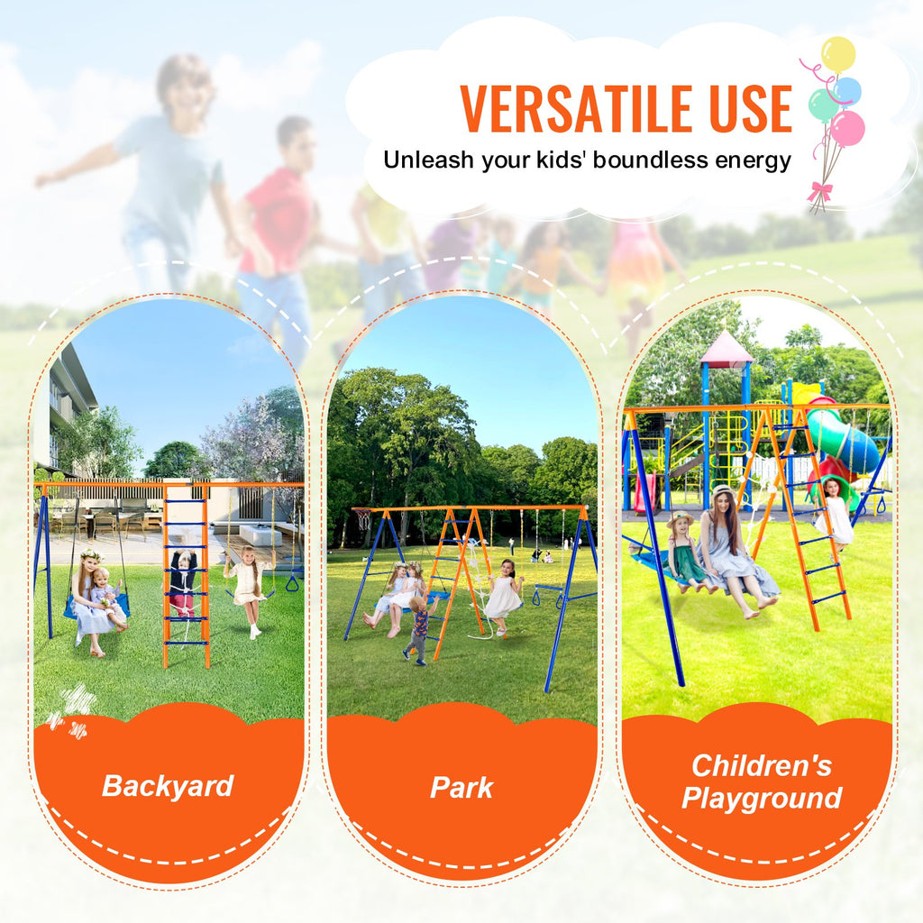 VEVOR 6-in-1 Metal Swing Set for Children