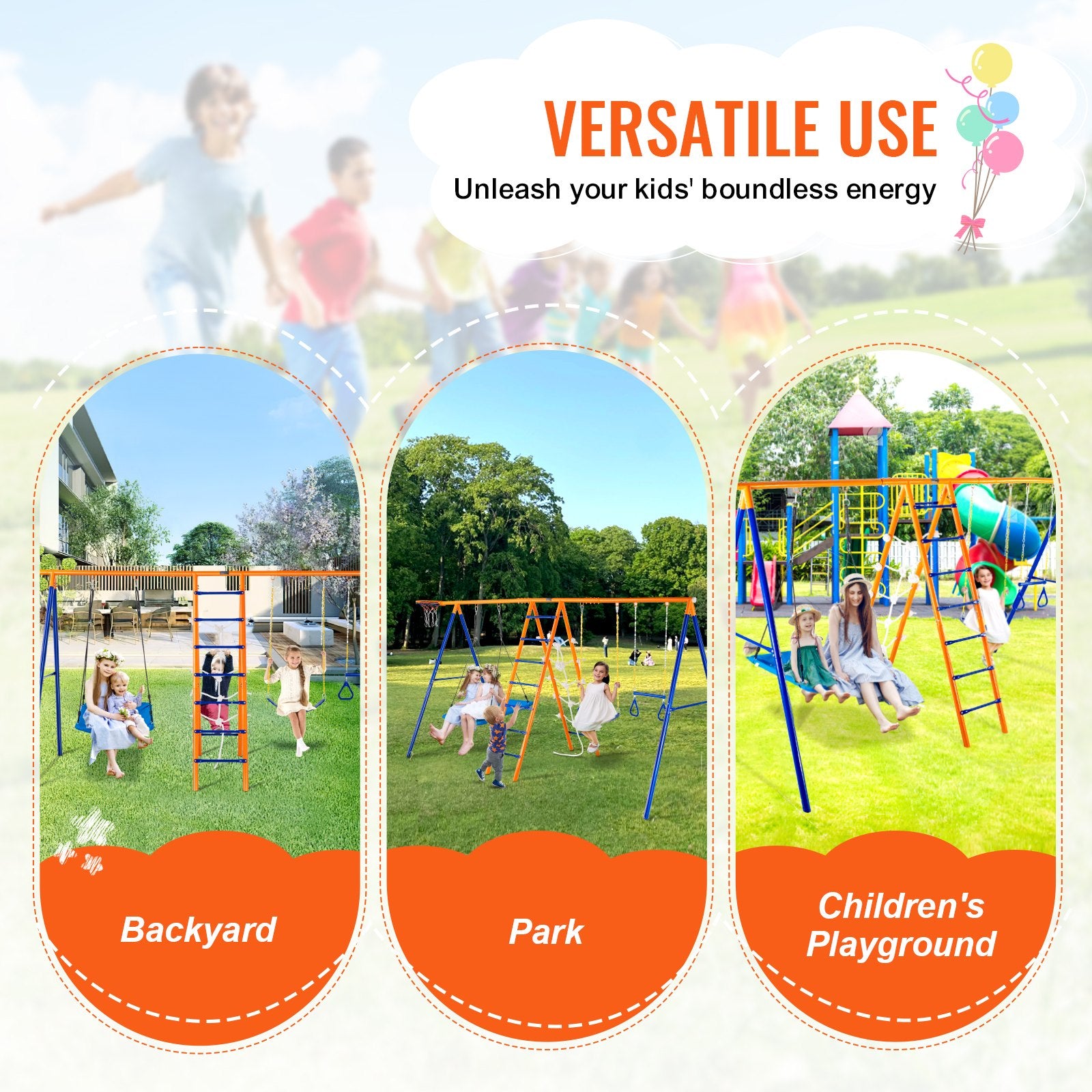 VEVOR 6-in-1 Metal Swing Set for Children