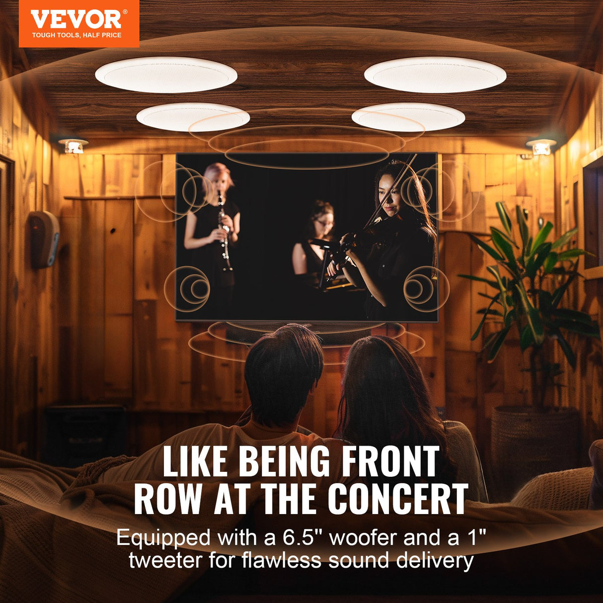 VEVOR 4 PCs 165.1 mm Bluetooth in Ceiling Speakers, 150W, Flush Mount Ceiling & in-Wall Speaker System with Impedance 89dB Sensitivity, for Home Kitchen Living Room Bedroom or Covered Porches
