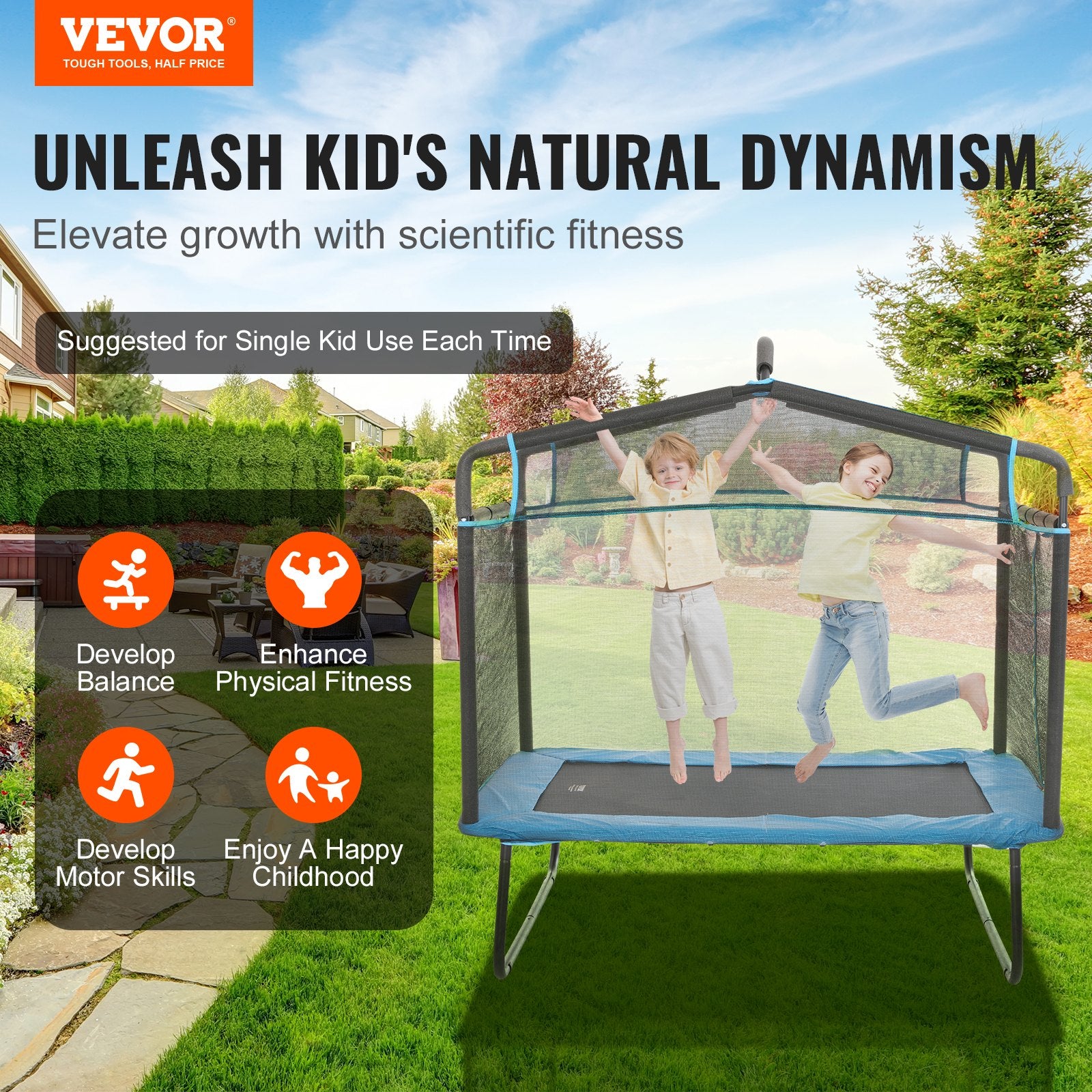 VEVOR 6FT Kids Trampoline with Safety Net