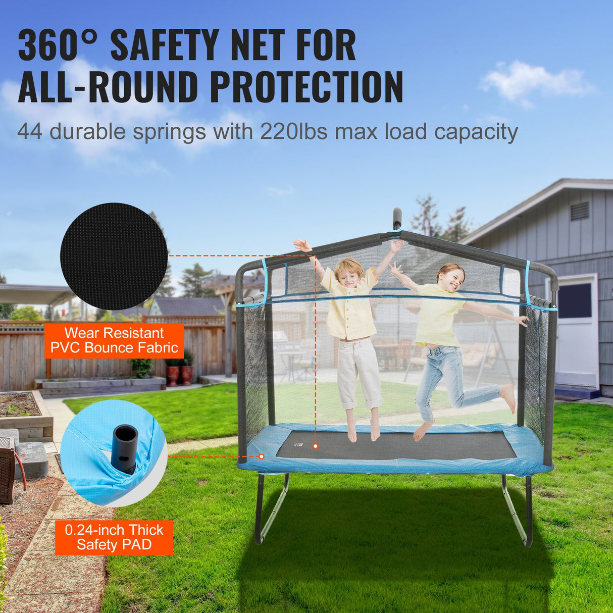 VEVOR 6FT Kids Trampoline with Safety Net