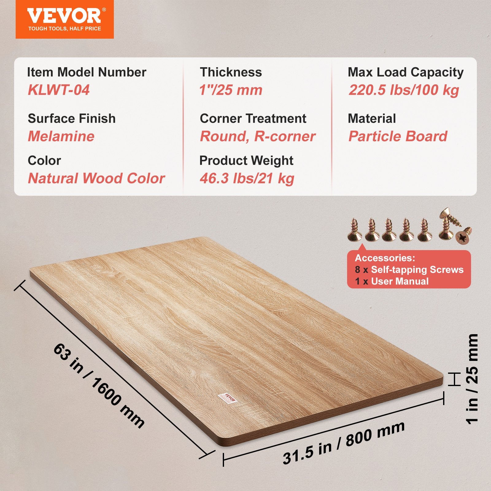 VEVOR 63" Universal Particle Board Table Top