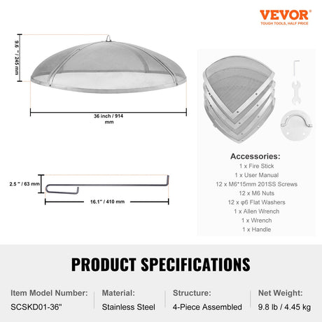 36-Inch Round Heavy Duty Fire Pit Spark Screen