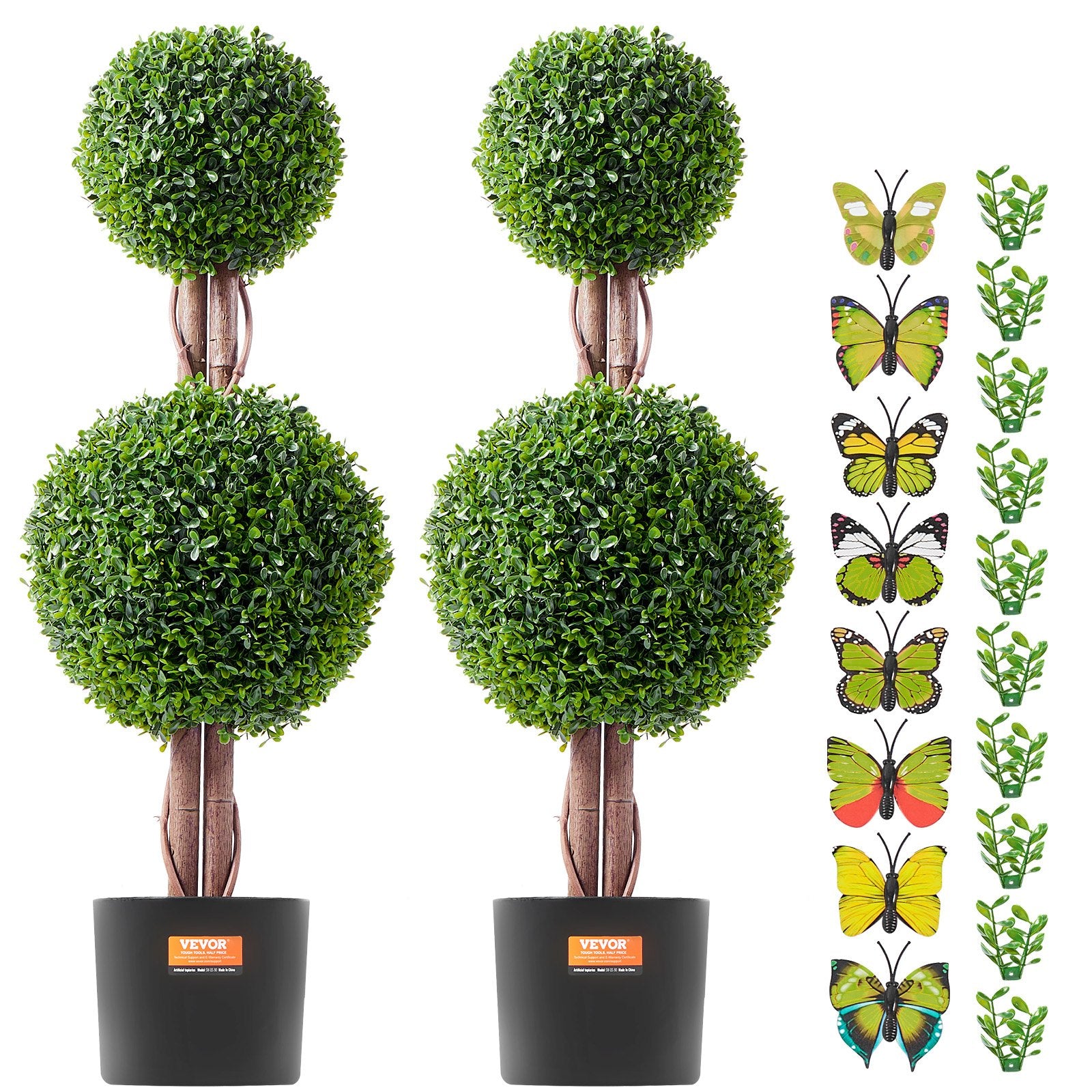 VEVOR 2 Pack 91.4cm Artificial Boxwood Topiary Tree Faux Plant UV Decor In/Outdoor