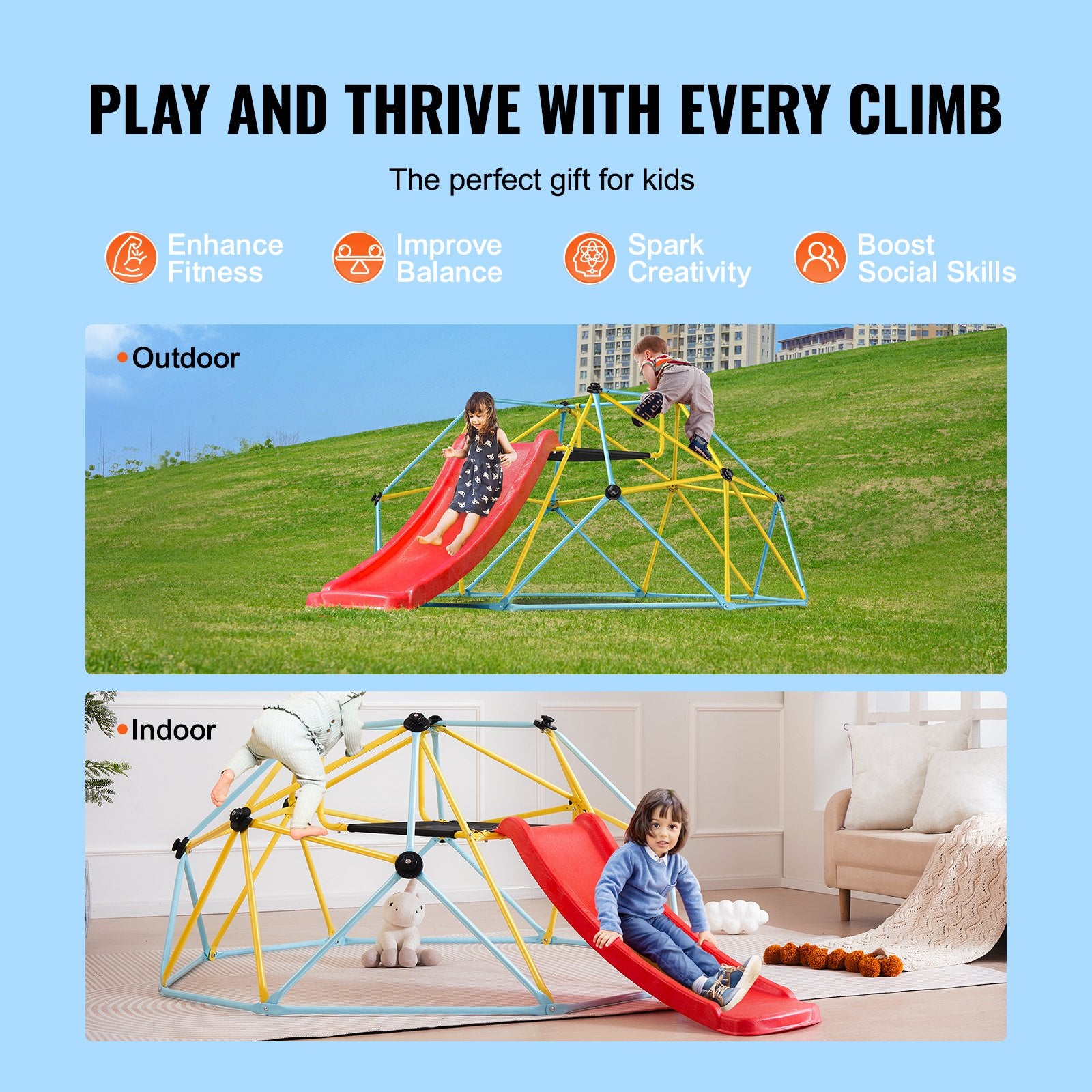 VEVOR 8FT Geometric Climbing Dome with Slide