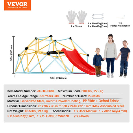 VEVOR 8FT Geometric Climbing Dome with Slide