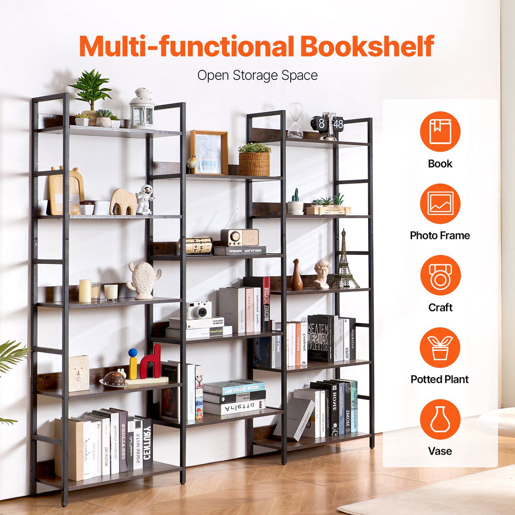 VEVOR Rustic 14-Tier Metal Bookshelf