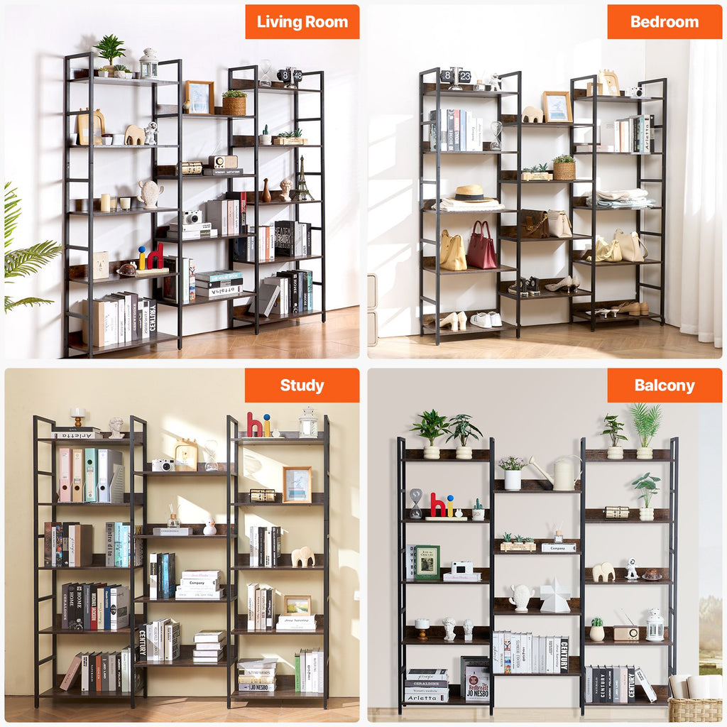 VEVOR Rustic 14-Tier Metal Bookshelf