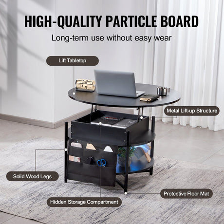 VEVOR Adjustable Lift Top Black Coffee Table