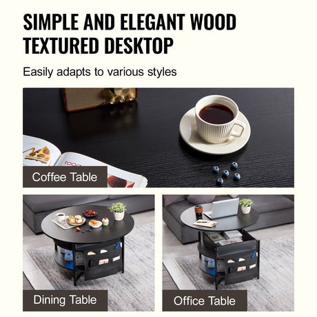 VEVOR Adjustable Lift Top Black Coffee Table