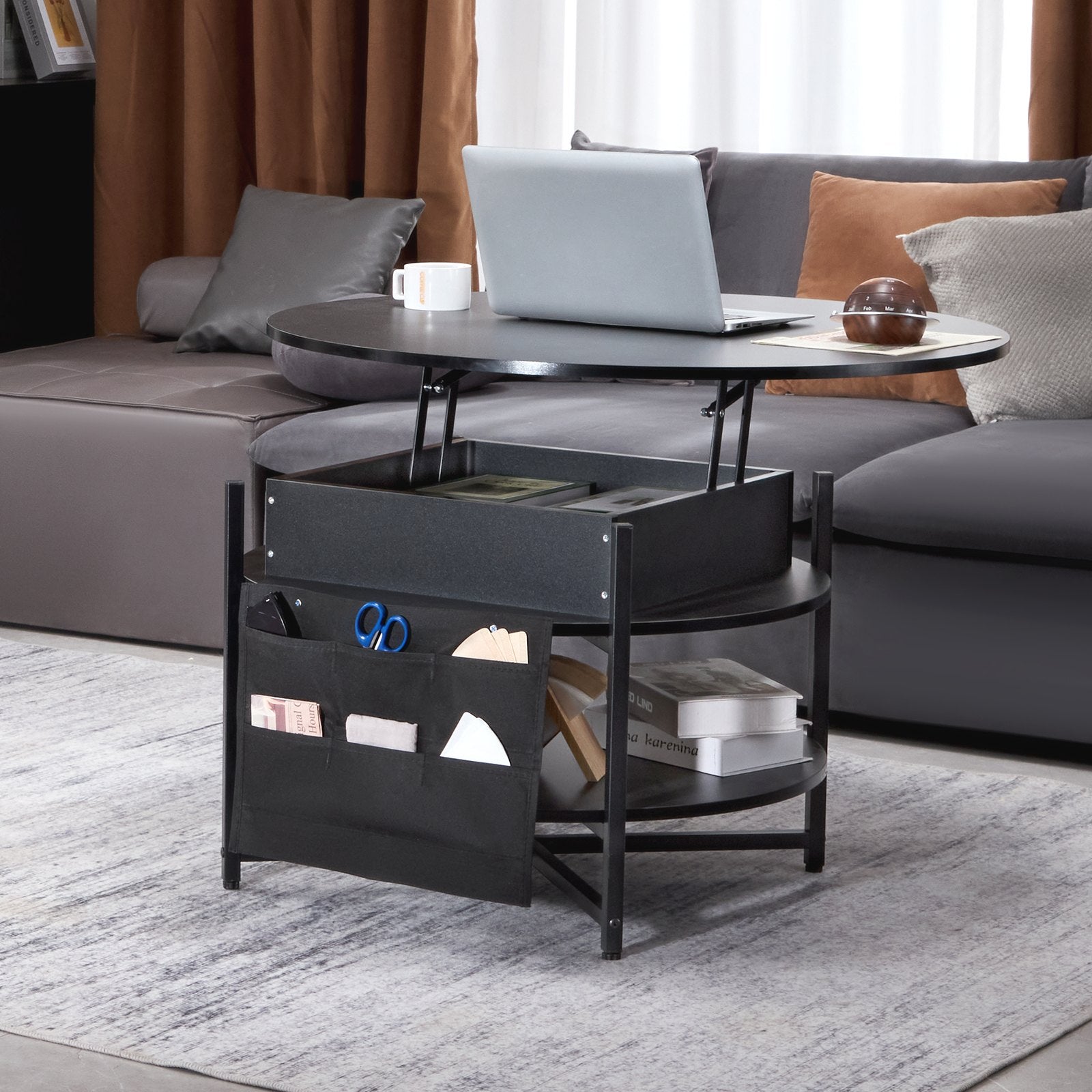 VEVOR Adjustable Lift Top Black Coffee Table