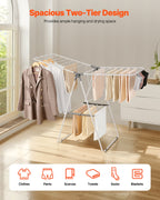 2-Tier Foldable Clothes Drying Rack with Clips