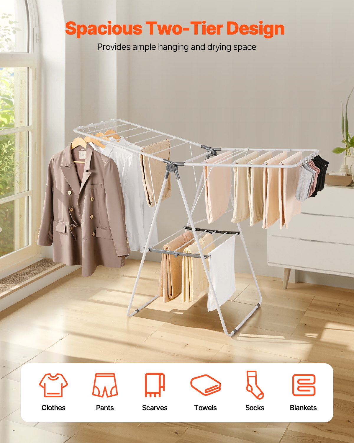 2-Tier Foldable Clothes Drying Rack with Clips