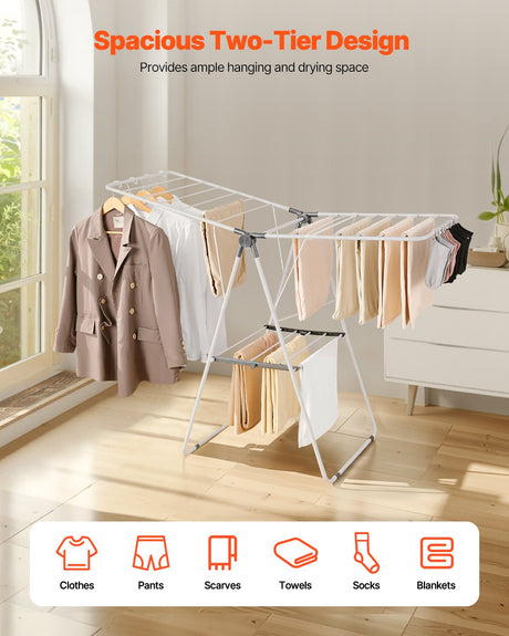 2-Tier Foldable Clothes Drying Rack with Clips
