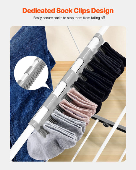 2-Tier Foldable Clothes Drying Rack with Clips