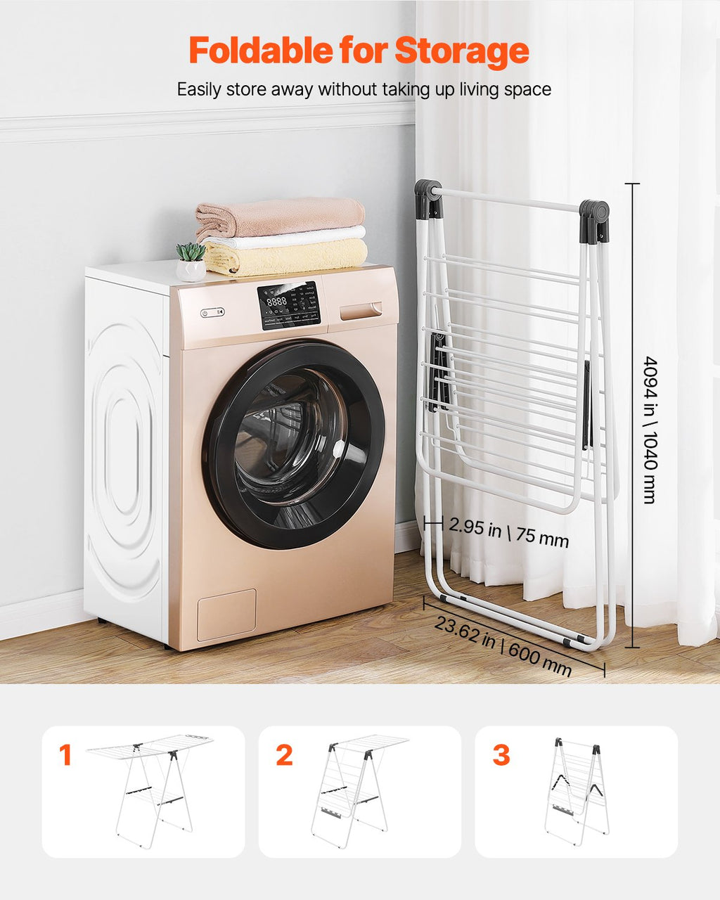 2-Tier Foldable Clothes Drying Rack with Clips