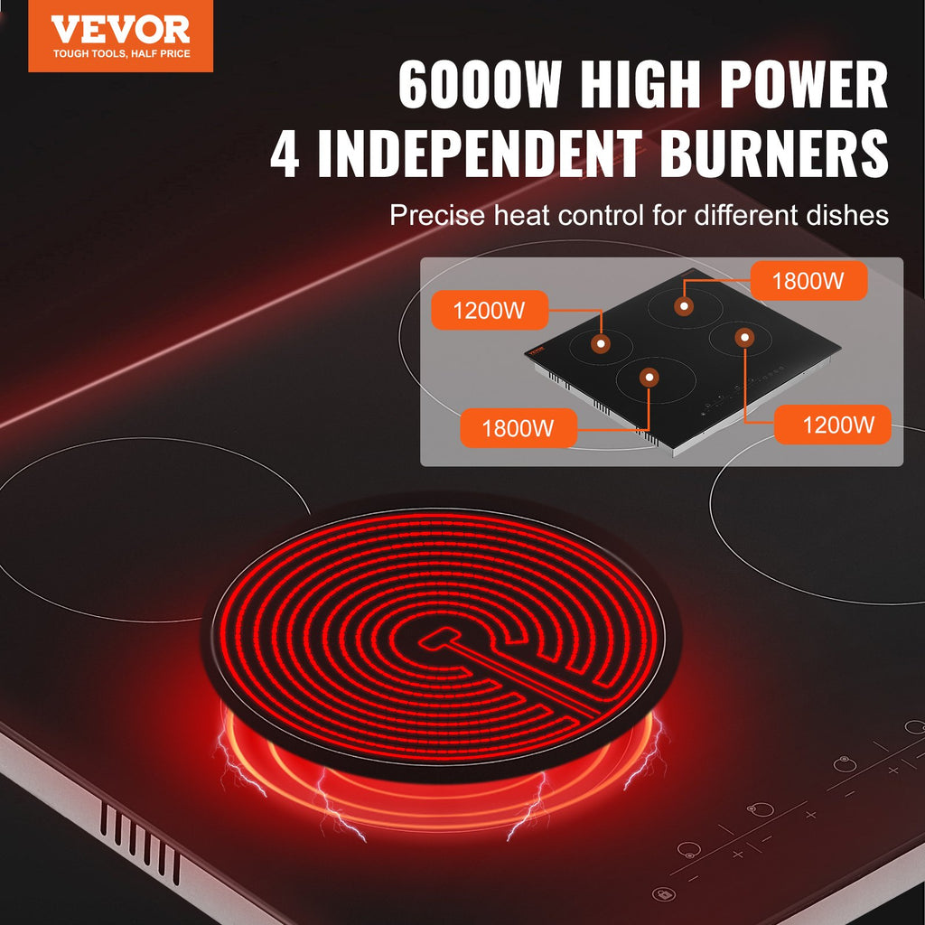 Built-in Electric Radiant Ceramic Cooktop 4 Burners