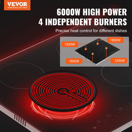 Built-in Electric Radiant Ceramic Cooktop 4 Burners