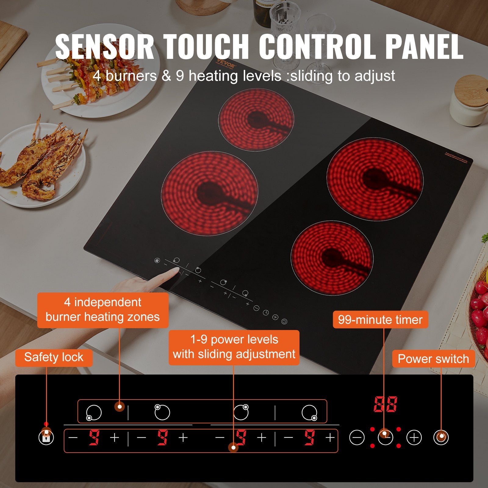 Built-in Electric Radiant Ceramic Cooktop 4 Burners