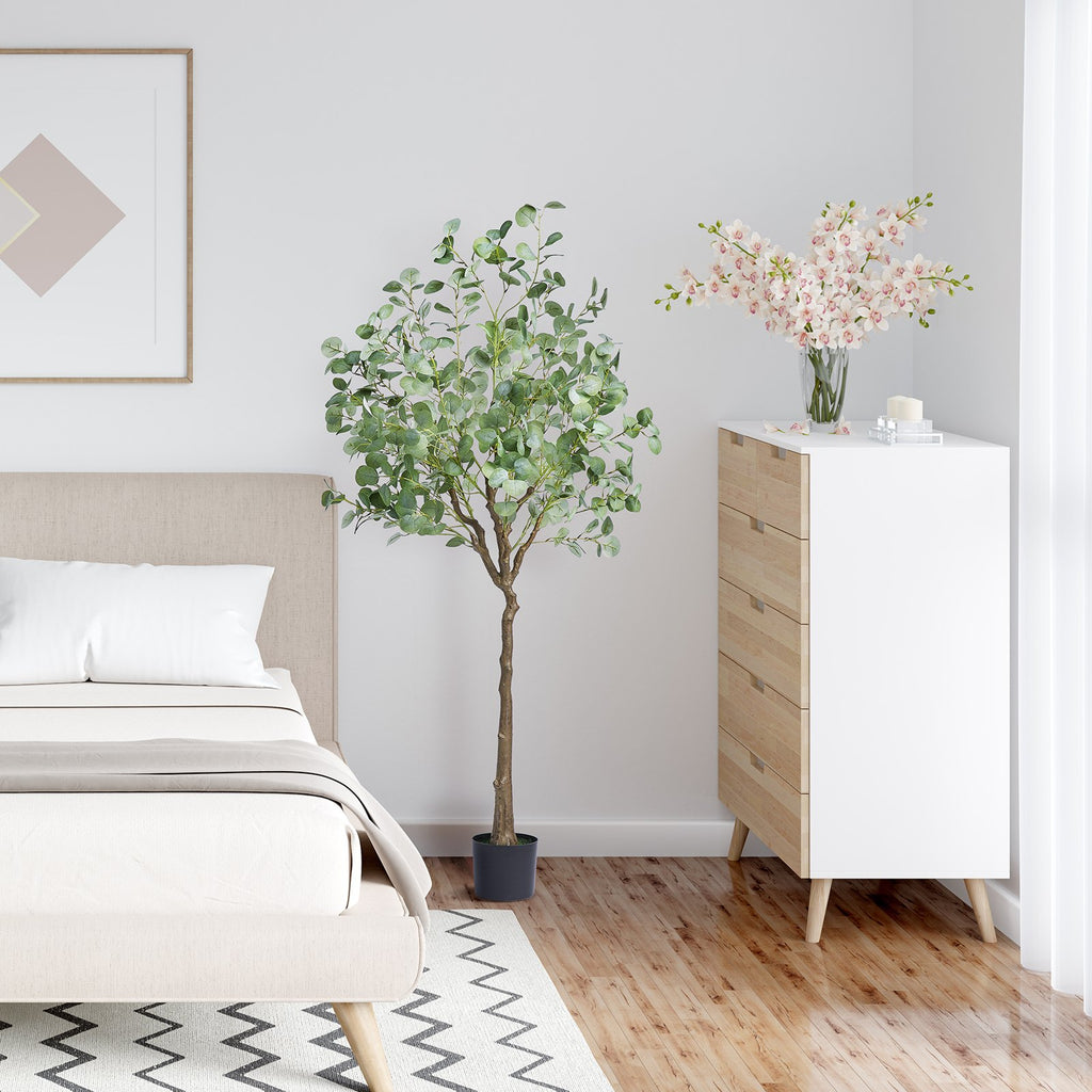 VEVOR Artificial Eucalyptus Tree, 15.2cm Tall Faux Plant, Secure PE Material & Anti-Tip Tilt Protection Low-Maintenance Plant, Lifelike Green Fake Potted Tree for Home Office Decor Indoor Outdoor