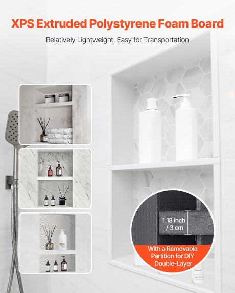 VEVOR Shower Niche 40.6 x 71.1 x 10.2 cm Recessed Wall Shelf for Bathroom