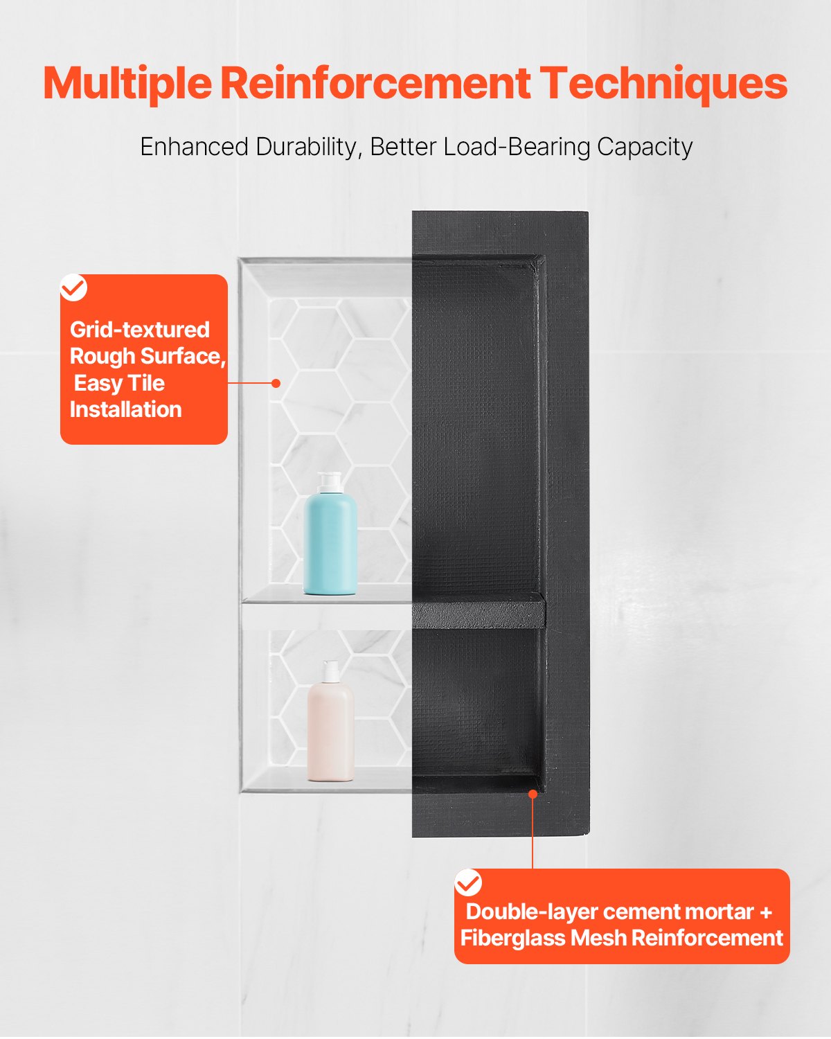 VEVOR Shower Niche 40.6 x 71.1 x 10.2 cm Recessed Wall Shelf for Bathroom