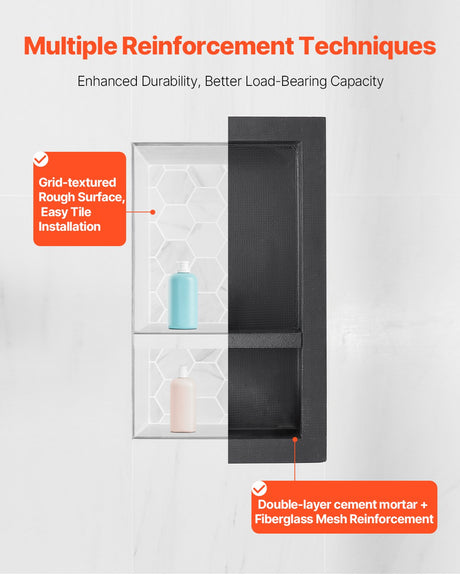 VEVOR Shower Niche 40.6 x 71.1 x 10.2 cm Recessed Wall Shelf for Bathroom